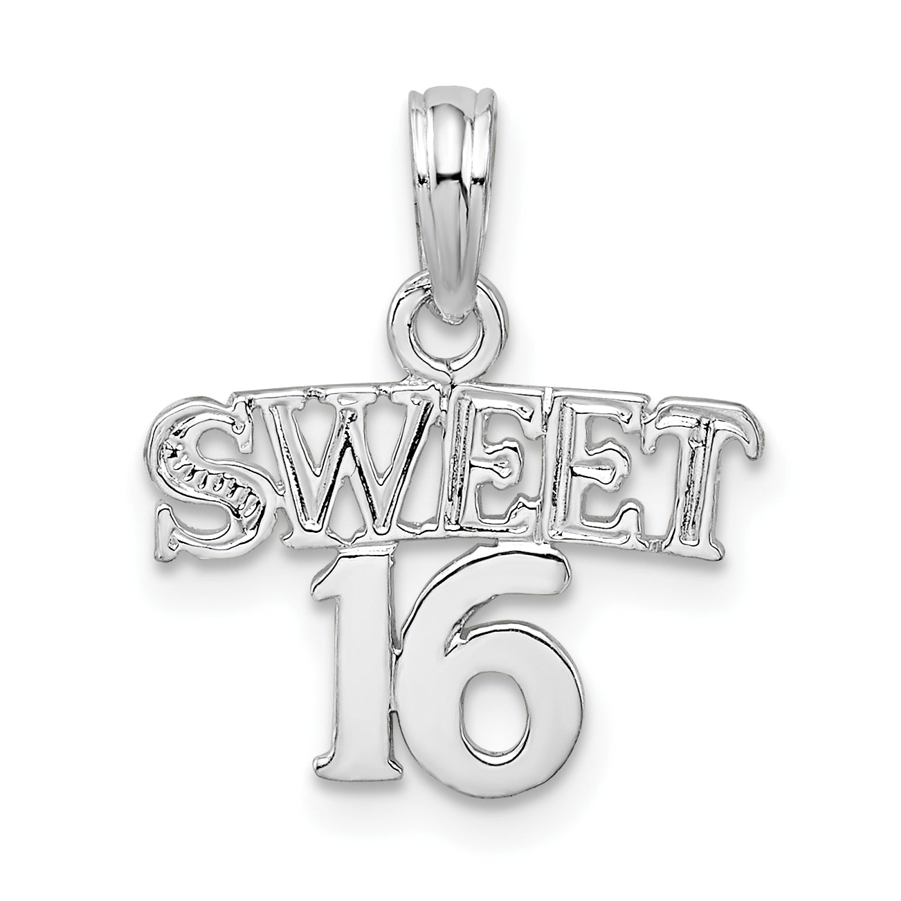 Sterling Silver De-Ani Rhodium-Plated Polished Sweet 16 Pendant