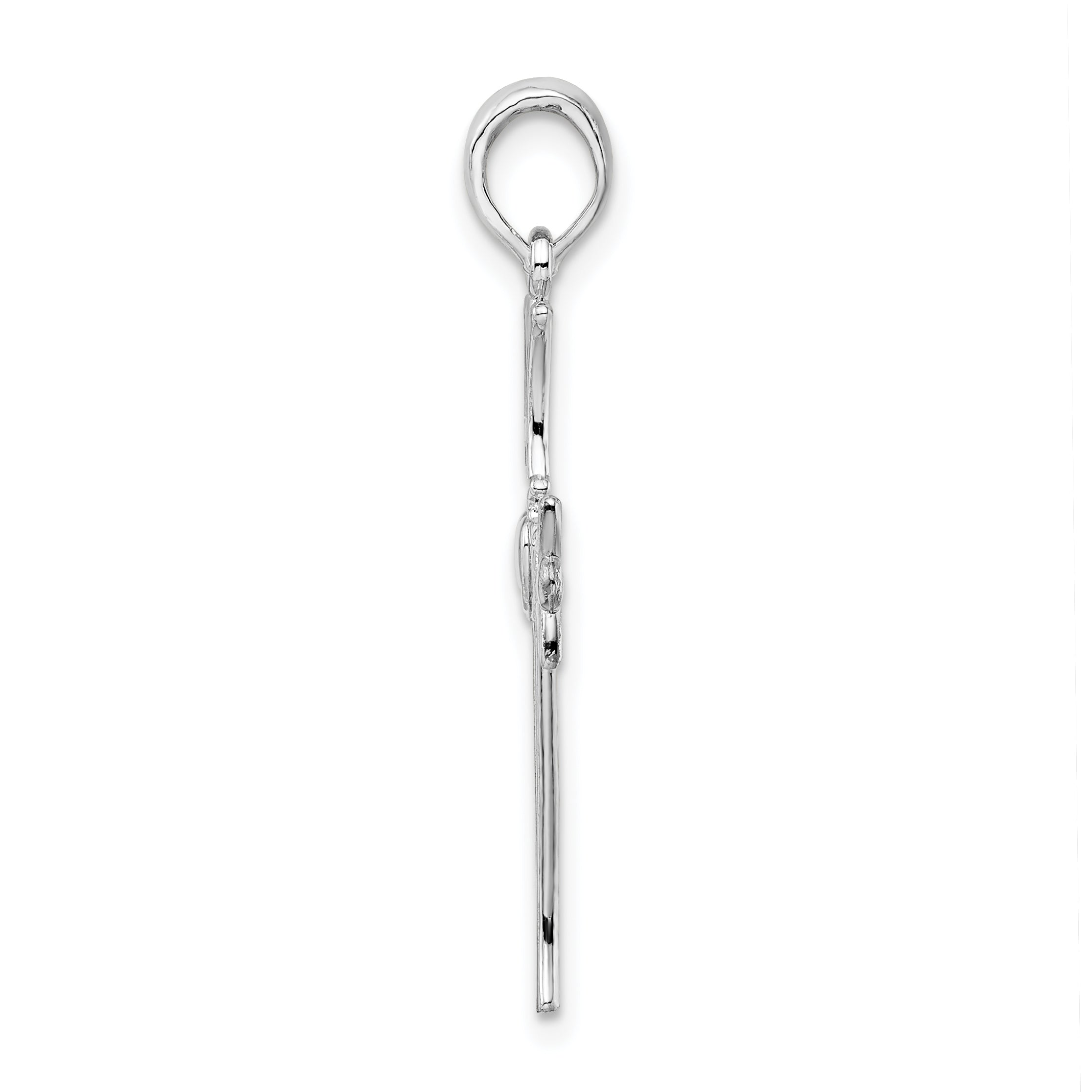 Sterling Silver De-Ani Rhodium-Plated Polished Cut-Out Claddagh Cross Pendant