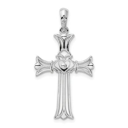Sterling Silver De-Ani Rhodium-Plated Polished Cut-Out Claddagh Cross Pendant