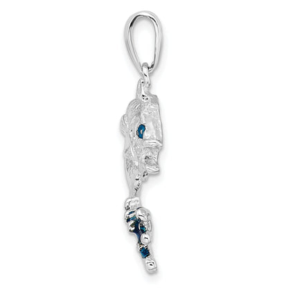 Sterling Silver De-Ani Rhodium-Plated Enameled Jumping Bass Fish Pendant
