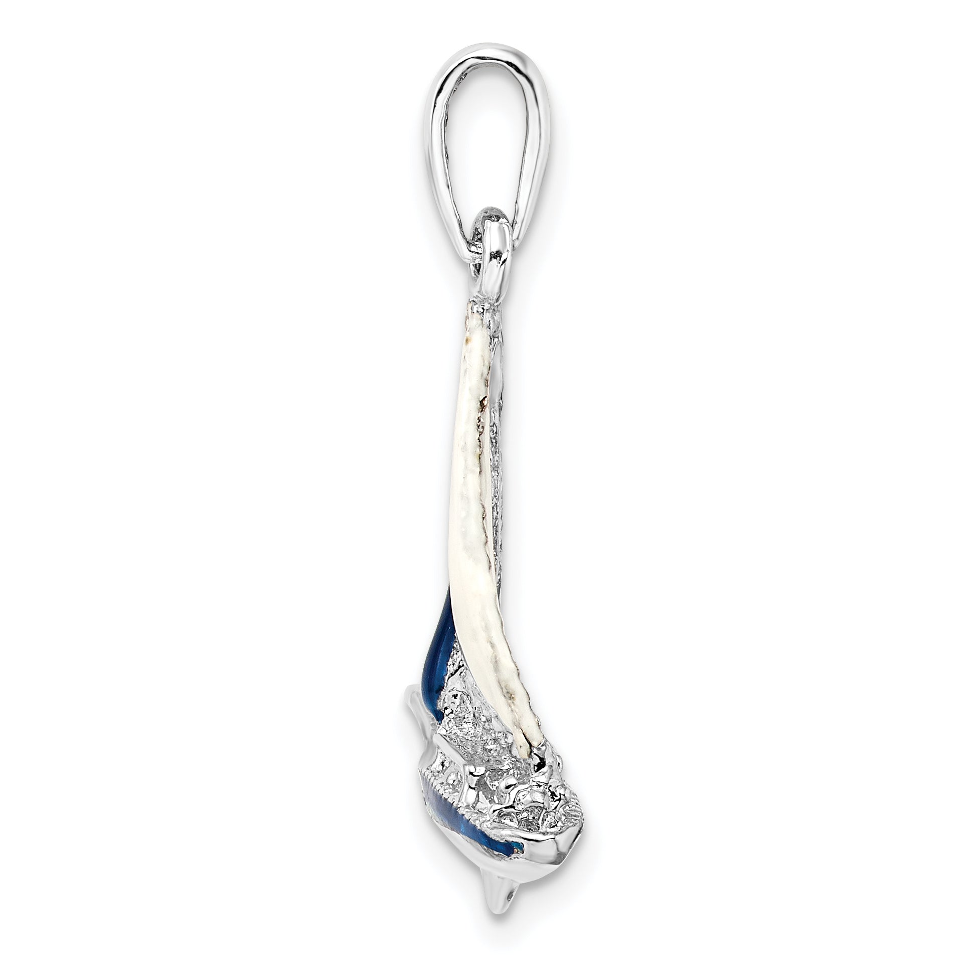Sterling Silver De-Ani Rhodium-Plated Polished 3D Enameled Sailboat Pendant