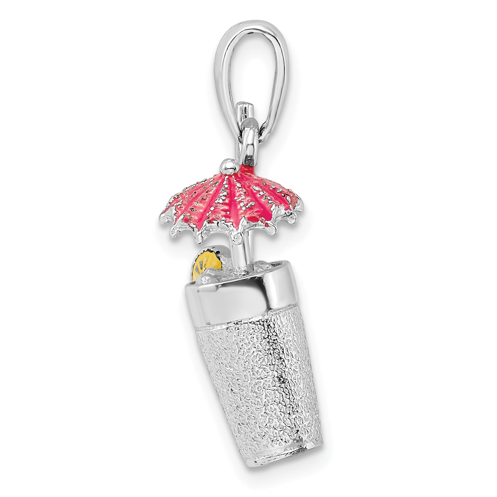 Sterling Silver De-Ani Rhodium-Plated 3D Enameled Cocktail Drink Pendant