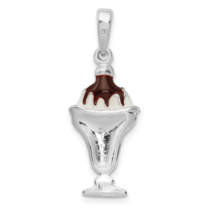 Sterling Silver De-Ani Rhodium-Plated Enameled Chocolate Sundae Pendant