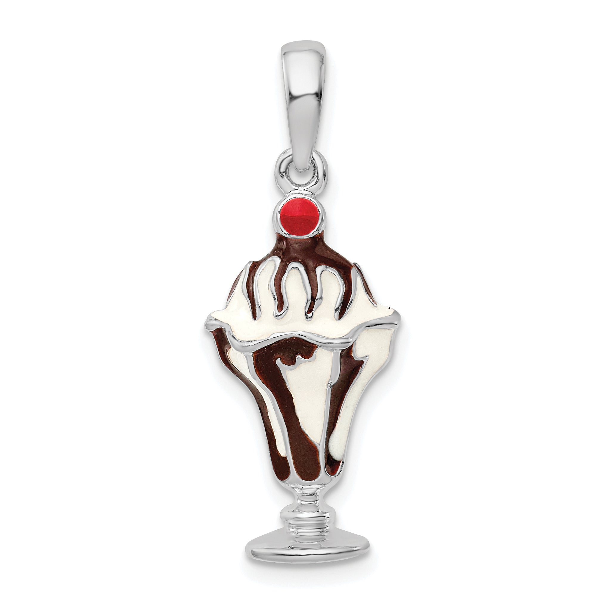 Sterling Silver De-Ani Rhodium-Plated Enameled Chocolate Sundae Pendant
