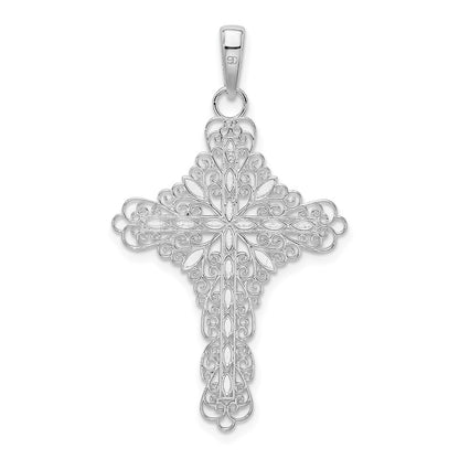 Sterling Silver De-Ani Rhodium-Plated Polished Enameled Filigree Cross Pendant
