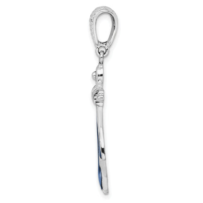 Sterling Silver De-Ani Rhodium-Plated Polished Enameled Anchor Pendant