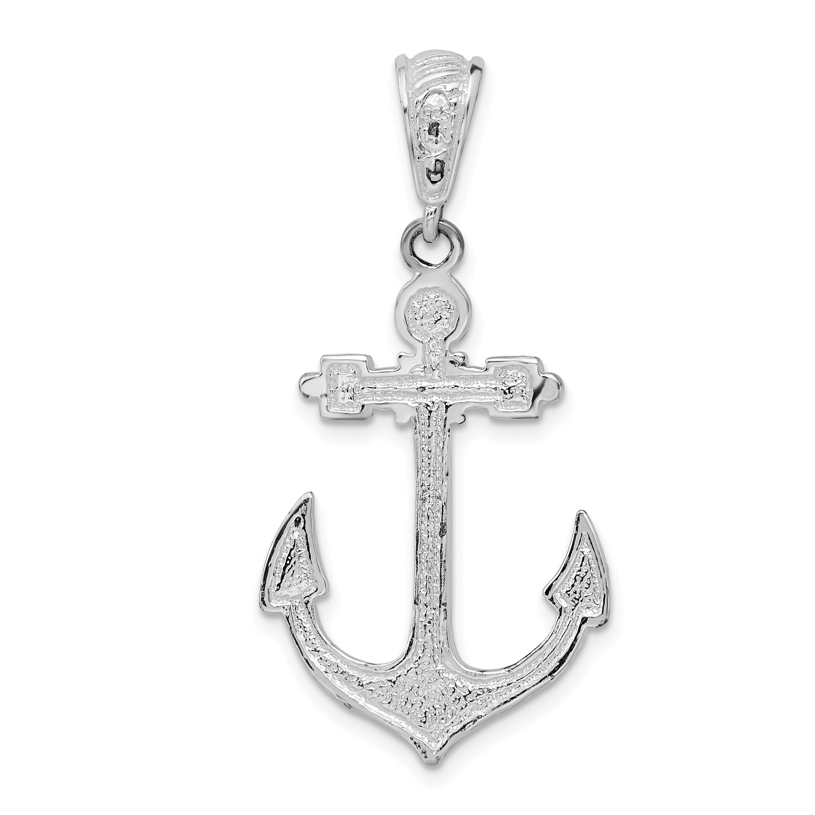 Sterling Silver De-Ani Rhodium-Plated Polished Enameled Anchor Pendant