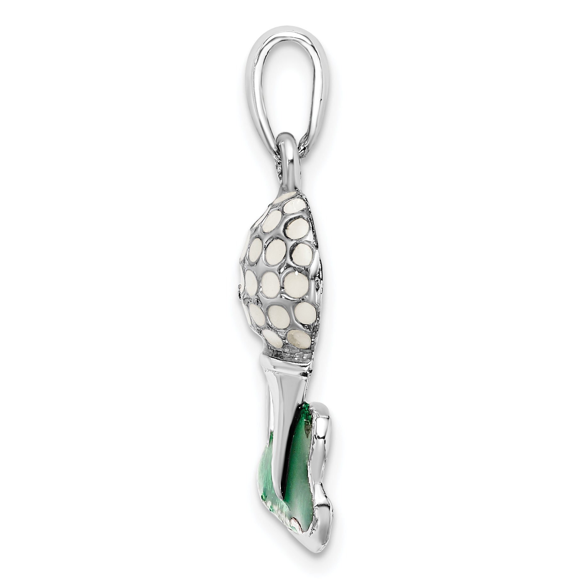 Sterling Silver De-Ani Rhodium-Plated Polished Enameled Golf Ball With Tee Pendant