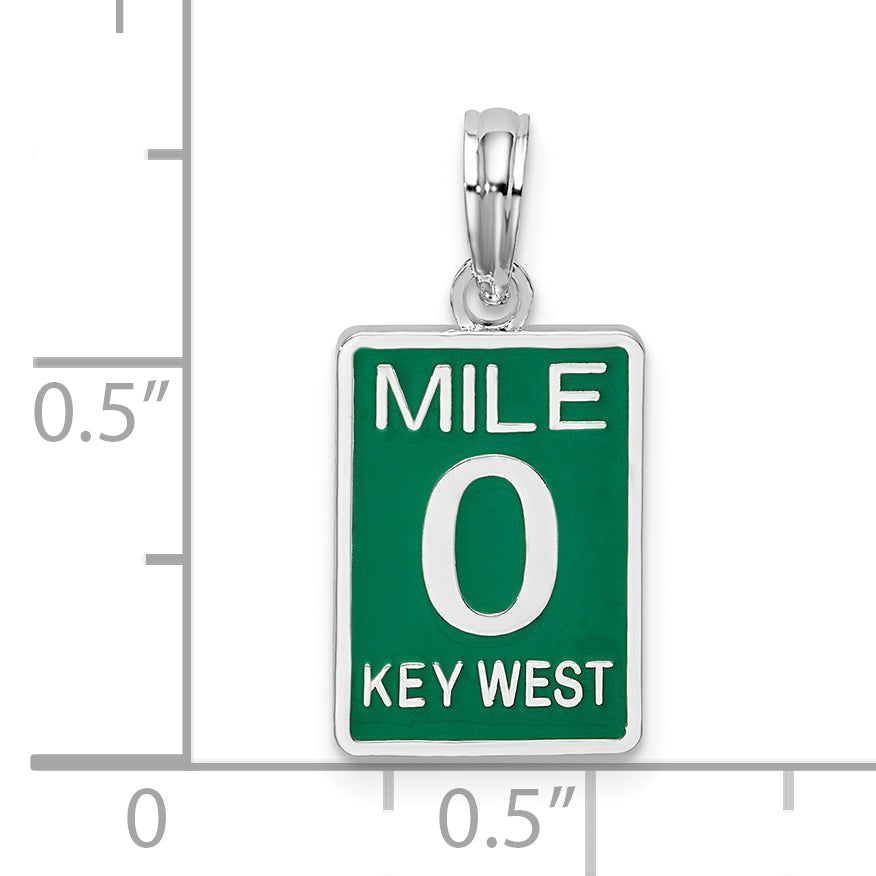 Sterling Silver De-Ani Rhodium-Plated Enameled Small Key West Mile 0 Pendant