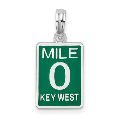 Sterling Silver De-Ani Rhodium-Plated Enameled Small Key West Mile 0 Pendant