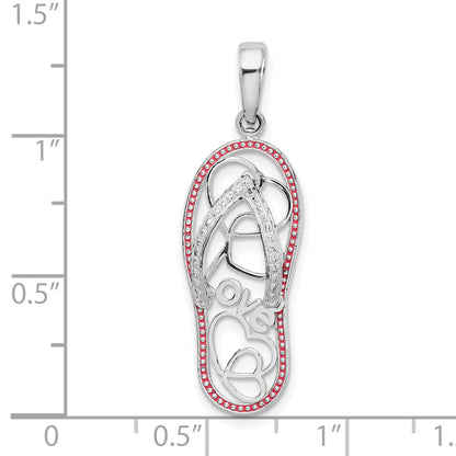 Sterling Silver De-Ani Rhodium-Plated Enameled Love Flip-Flop Pendant