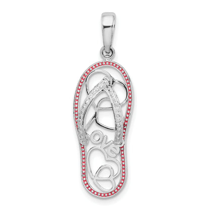 Sterling Silver De-Ani Rhodium-Plated Enameled Love Flip-Flop Pendant