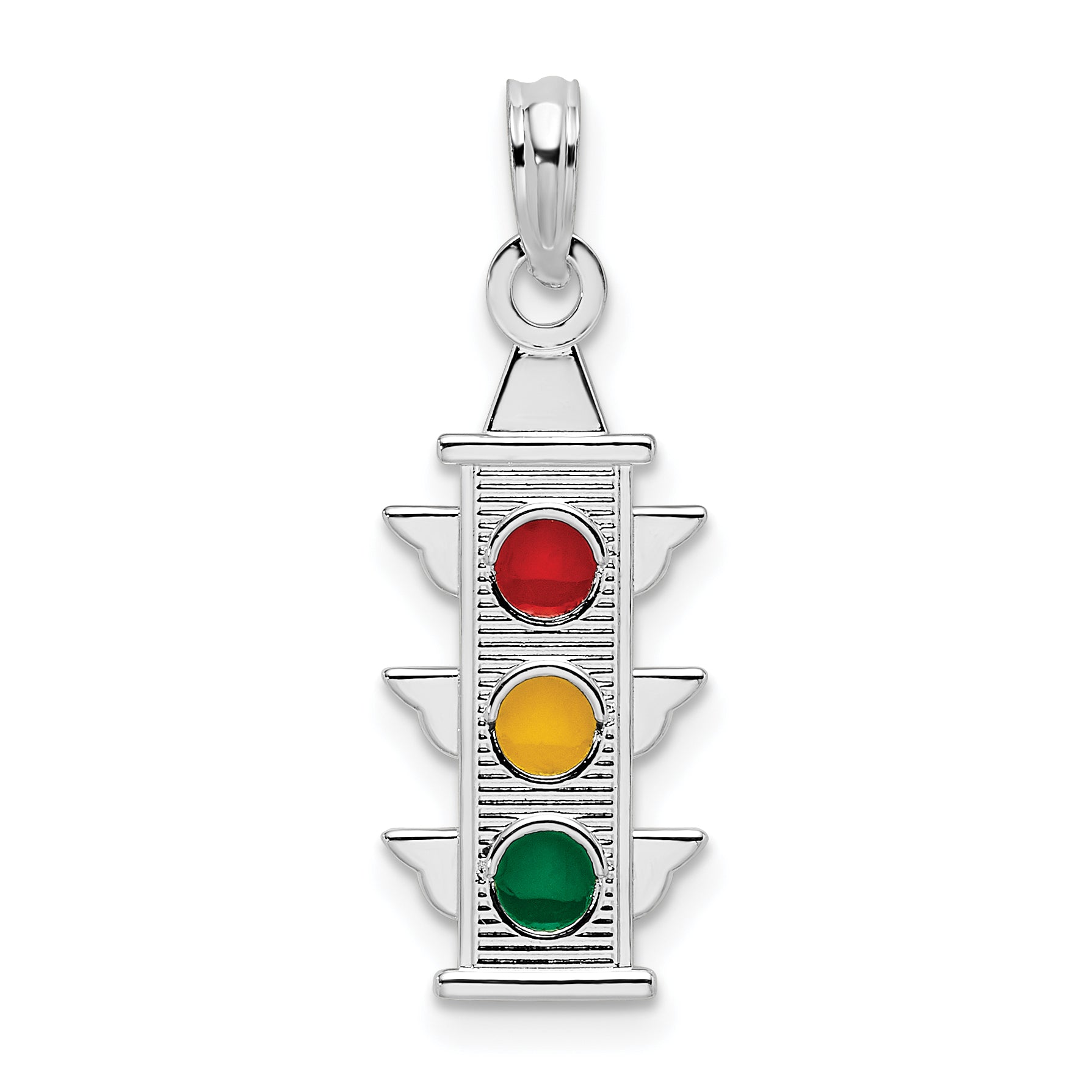 Sterling Silver De-Ani Rhodium-Plated Polished Enameled Traffic Light Pendant