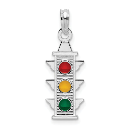 Sterling Silver De-Ani Rhodium-Plated Polished Enameled Traffic Light Pendant