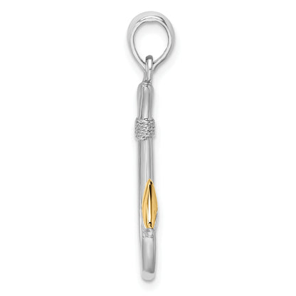 Silver/14K Two-Tone De-Ani Sterling Silver Rhodium-Plated 3D Fish Hook With 14K Accent Pendant