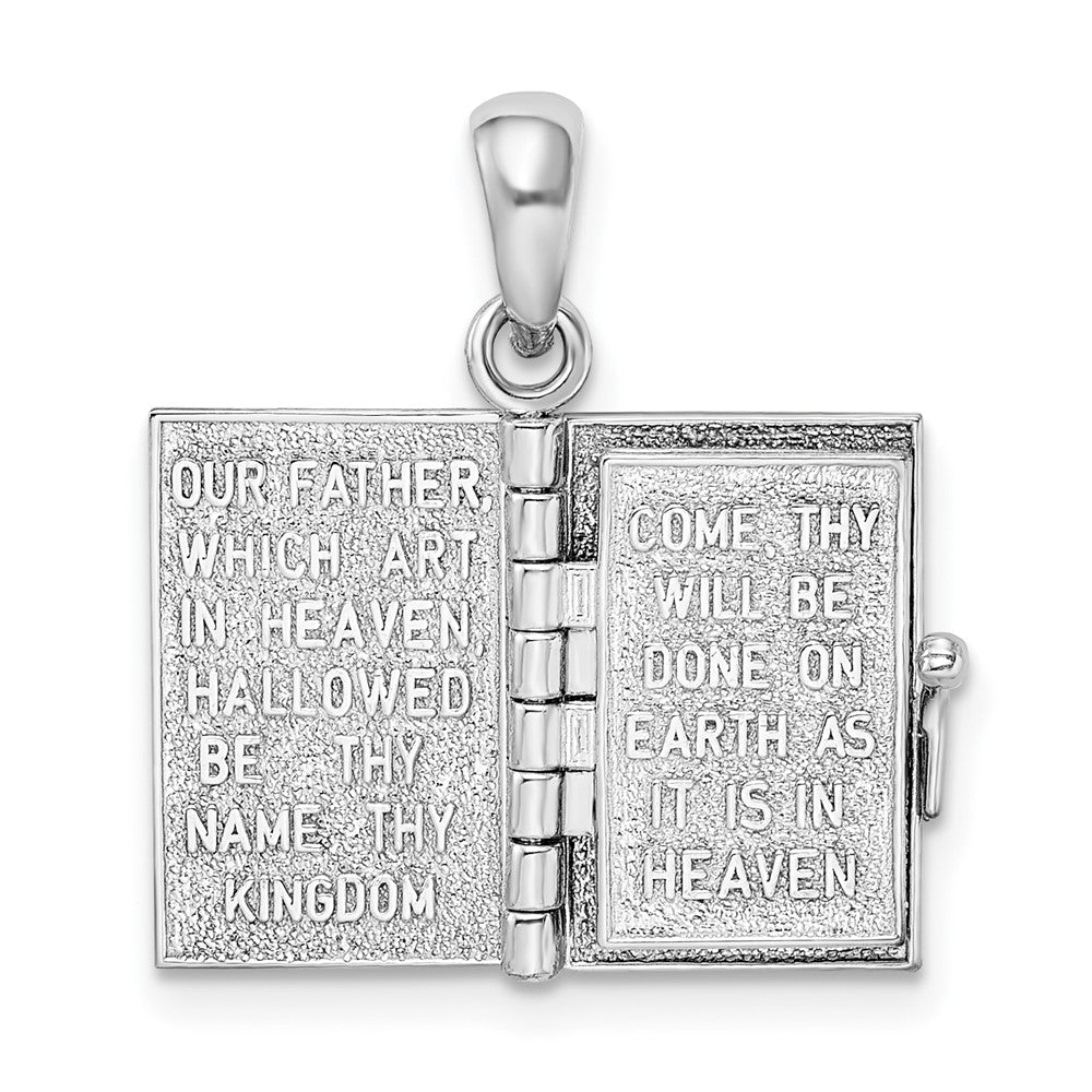 Silver/14K Two-Tone De-Ani Sterling Silver Rhodium-Plated Texture Lords Prayer Bible With 14K Cross Pendant
