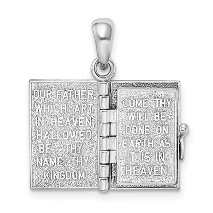 Silver/14K Two-Tone De-Ani Sterling Silver Rhodium-Plated Texture Lords Prayer Bible With 14K Cross Pendant