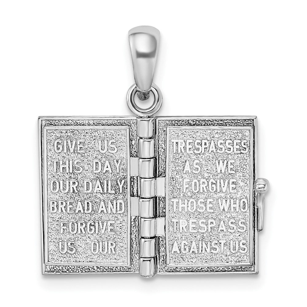 Silver/14K Two-Tone De-Ani Sterling Silver Rhodium-Plated Texture Lords Prayer Bible With 14K Cross Pendant