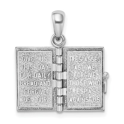 Silver/14K Two-Tone De-Ani Sterling Silver Rhodium-Plated Texture Lords Prayer Bible With 14K Cross Pendant