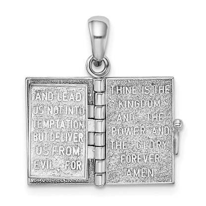 Silver/14K Two-Tone De-Ani Sterling Silver Rhodium-Plated Texture Lords Prayer Bible With 14K Cross Pendant