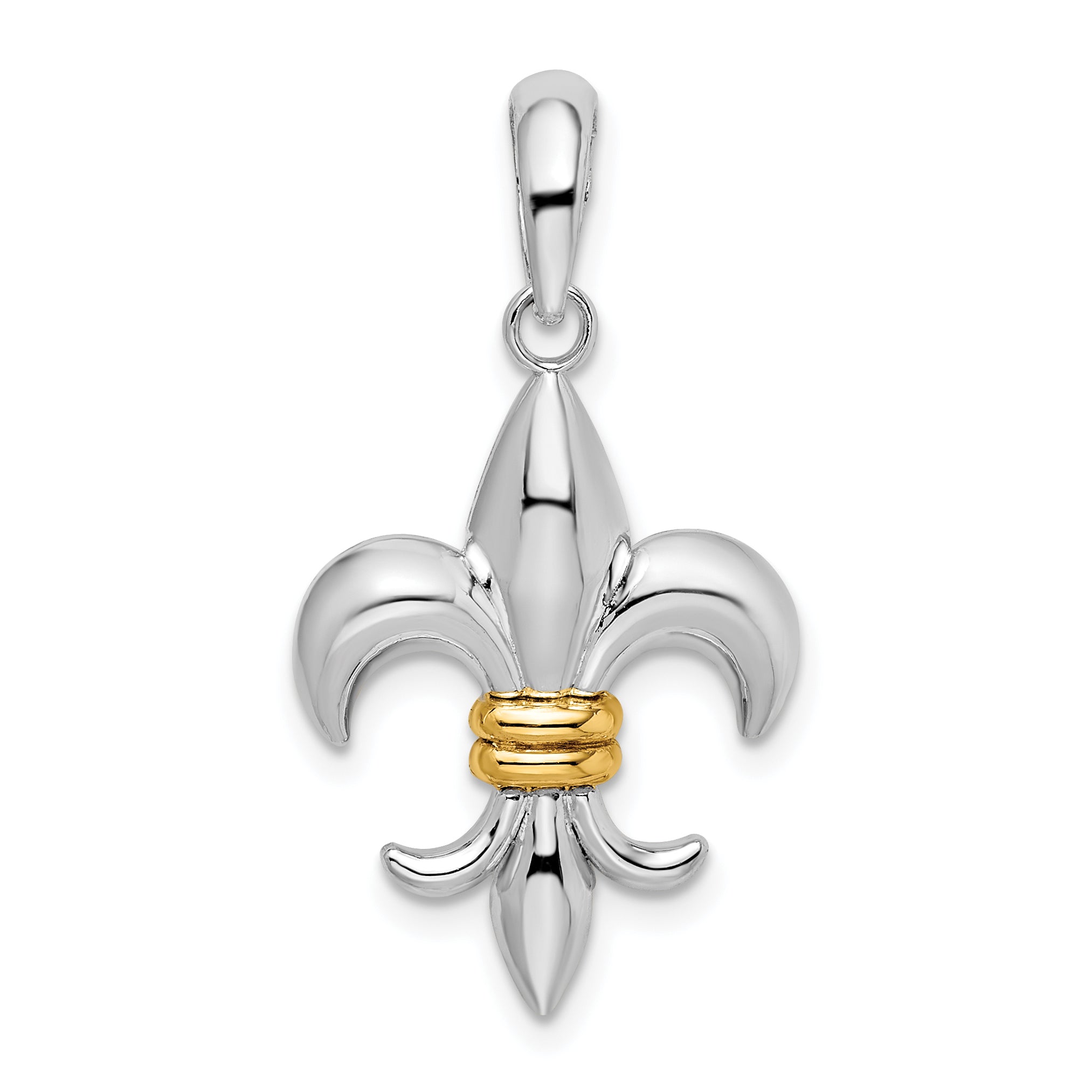 Silver/14K Two-Tone De-Ani Sterling Silver Rhodium-Plated Polished Fleur De Lis With 14K Accent Pendant