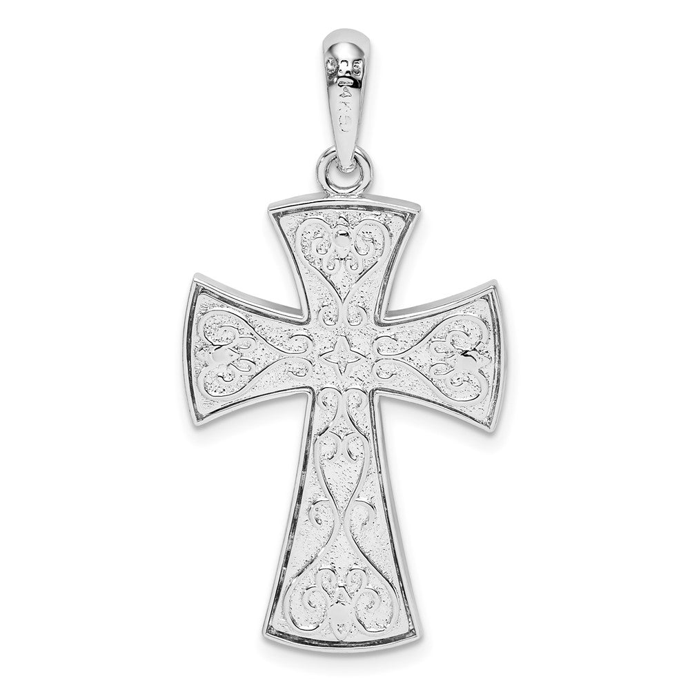Silver/14K Two-Tone De-Ani Sterling Silver Rhodium-Plated Polished Fancy Cross With 14K Accent Pendant