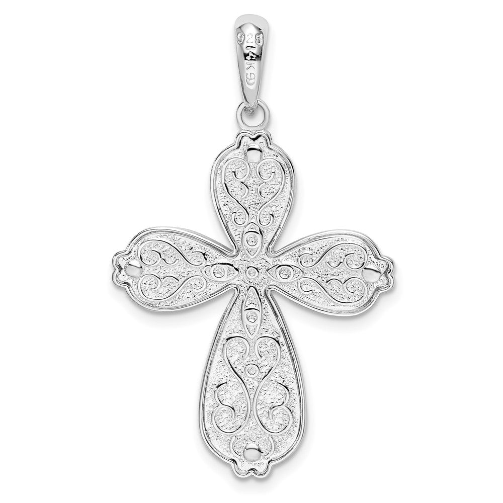 Silver/14K Two-Tone De-Ani Sterling Silver Rhodium-Plated Diamond-Cut Heart Cross With 14K Accent Pendant