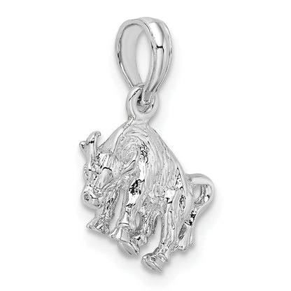 Sterling Silver De-Ani Rhodium-Plated Polished 3D Taurus Zodiac Pendant