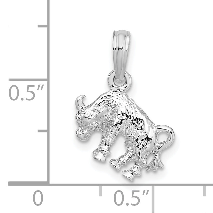 Sterling Silver De-Ani Rhodium-Plated Polished 3D Taurus Zodiac Pendant