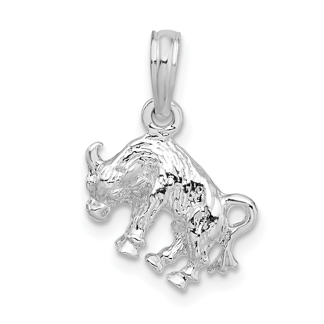 Sterling Silver De-Ani Rhodium-Plated Polished 3D Taurus Zodiac Pendant