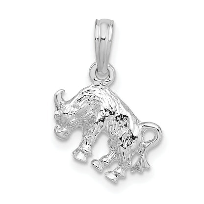 Sterling Silver De-Ani Rhodium-Plated Polished 3D Taurus Zodiac Pendant