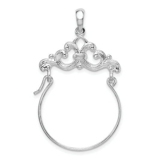 Sterling Silver De-Ani Rhodium-Plated Polished Scroll Design Charm Holder
