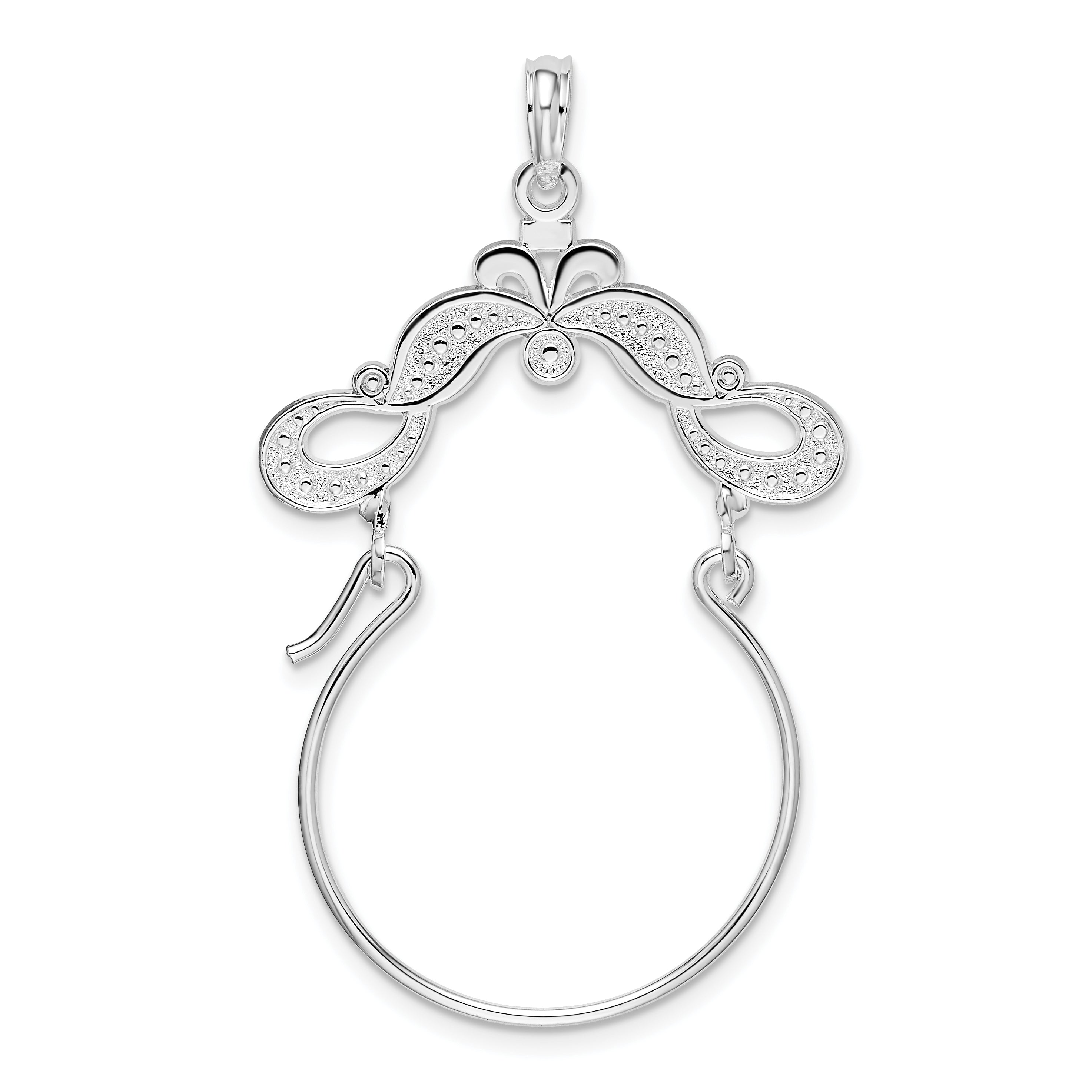 Sterling Silver De-Ani Rhodium-Plated Polished Beaded Scroll Design Charm Holder