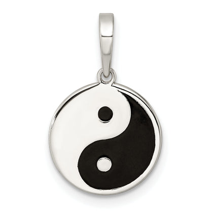 Sterling Silver Rhodium-Plated Enameled Yin Yang Pendant