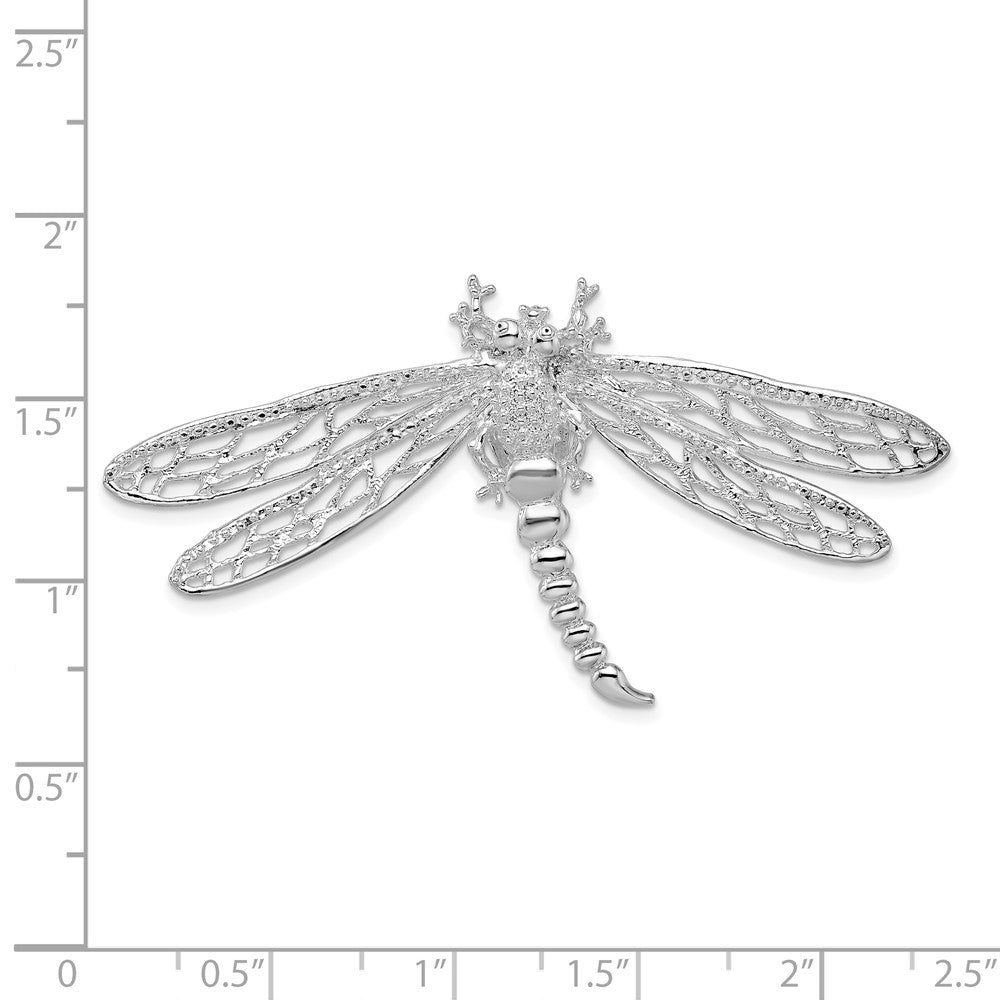 Sterling Silver De-Ani Rhodium-Plated Polished Dragonfly With Filigree Wings Slide