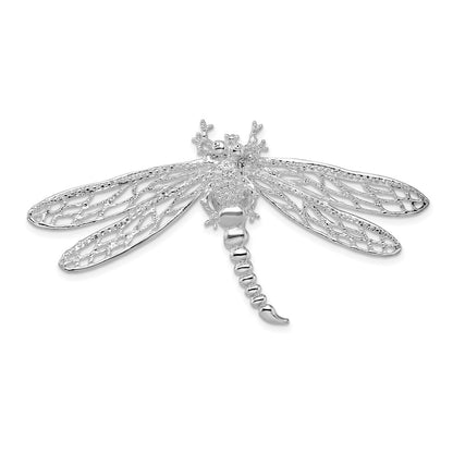 Sterling Silver De-Ani Rhodium-Plated Polished Dragonfly With Filigree Wings Slide