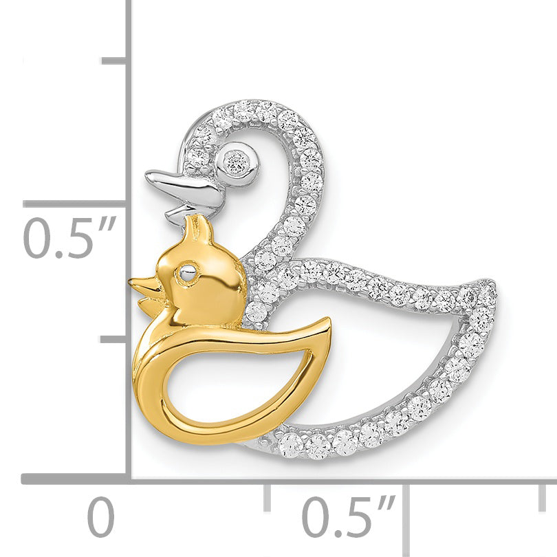 Sterling Silver Rhodium-Plated Cz Gold-Tone Duck Slide