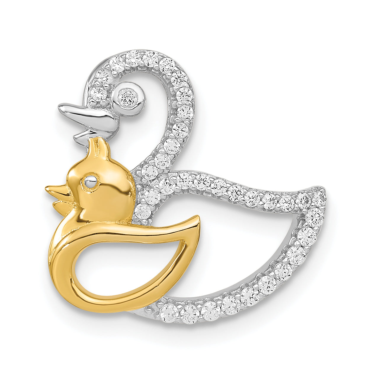 Sterling Silver Rhodium-Plated Cz Gold-Tone Duck Slide
