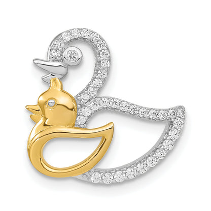 Sterling Silver Rhodium-Plated Cz Gold-Tone Duck Slide