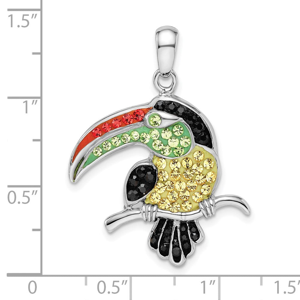 Sterling Silver Rhodium-Plated Preciosa Crystal Toucan Pendant