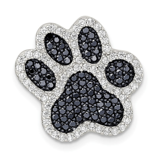 Sterling Silver Rhodium-Plated Polished Cz Paw Print Chain Slide