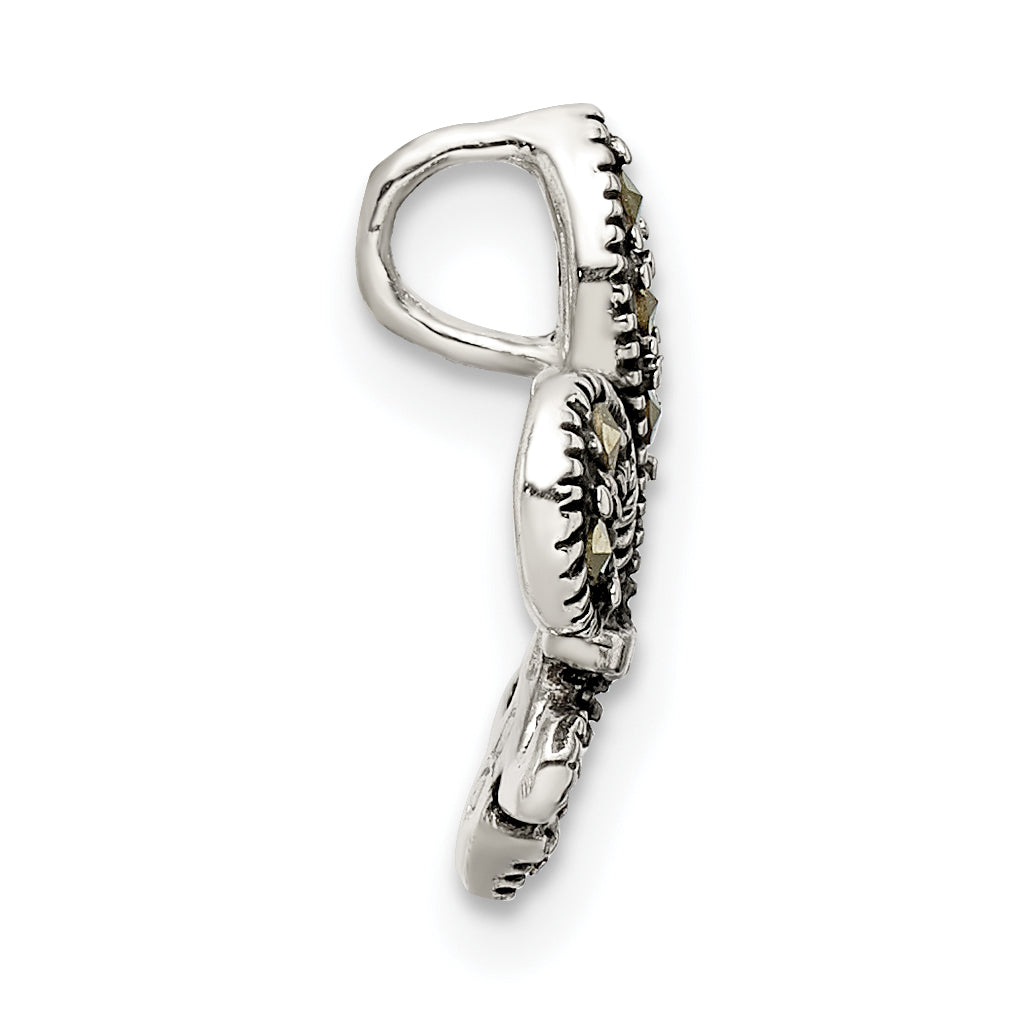 Sterling Silver Antiqued Marcasite Fleur De Lis Chain Slide