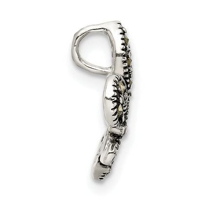 Sterling Silver Antiqued Marcasite Fleur De Lis Chain Slide