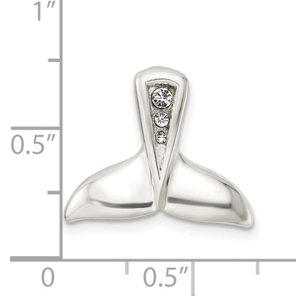 Sterling Silver Polished Crystal Whale Tail Chain Slide