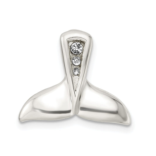 Sterling Silver Polished Crystal Whale Tail Chain Slide