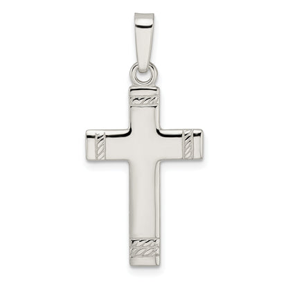 Sterling Silver Polished W/Rope Ends Latin Cross Pendant