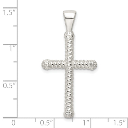 Sterling Silver Polished Twisted Hollow Latin Cross Pendant