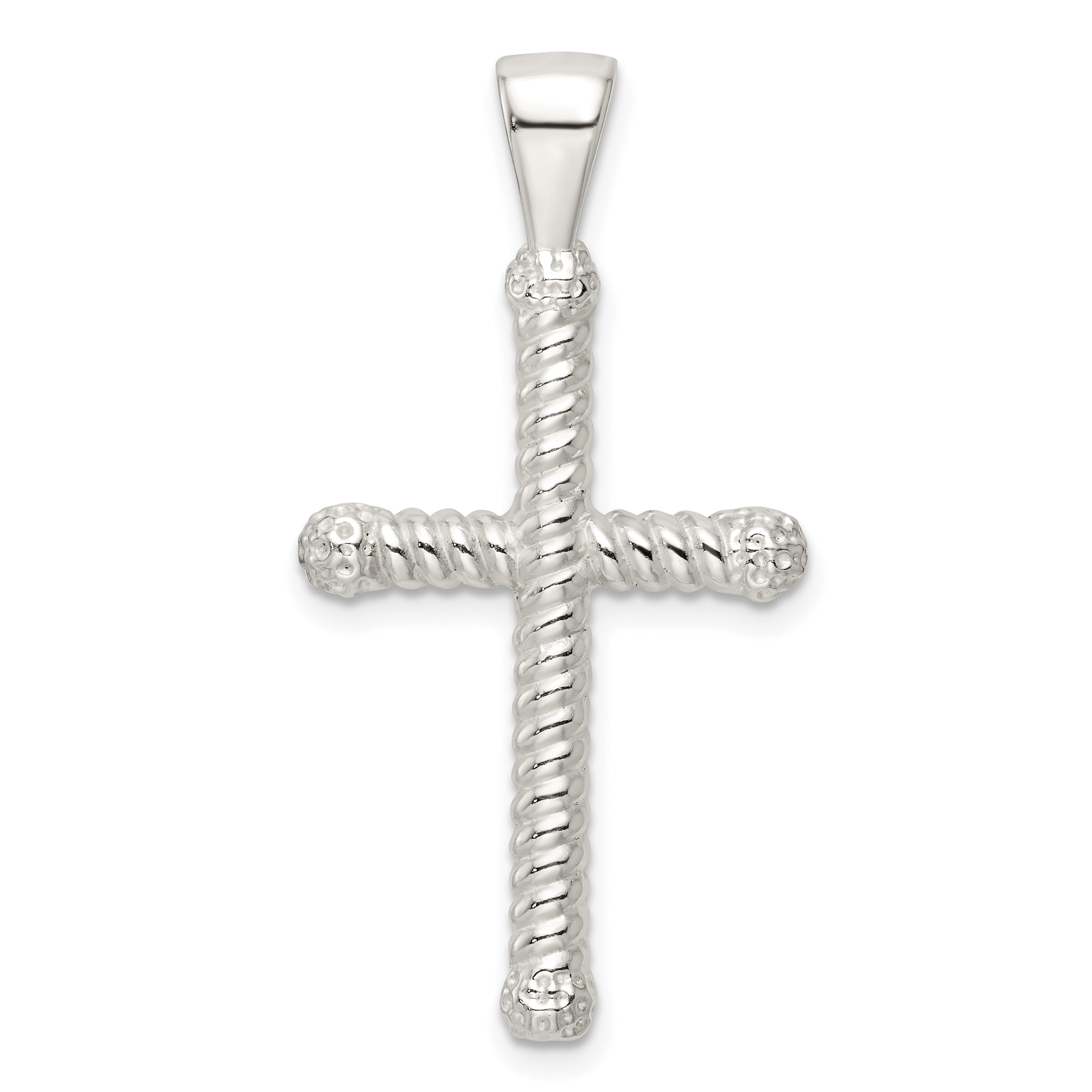 Sterling Silver Polished Twisted Hollow Latin Cross Pendant