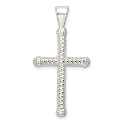 Sterling Silver Polished Twisted Hollow Latin Cross Pendant