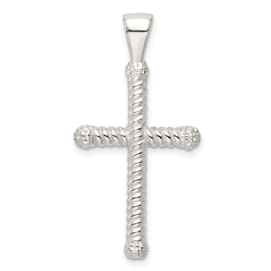 Sterling Silver Polished Twisted Hollow Latin Cross Pendant